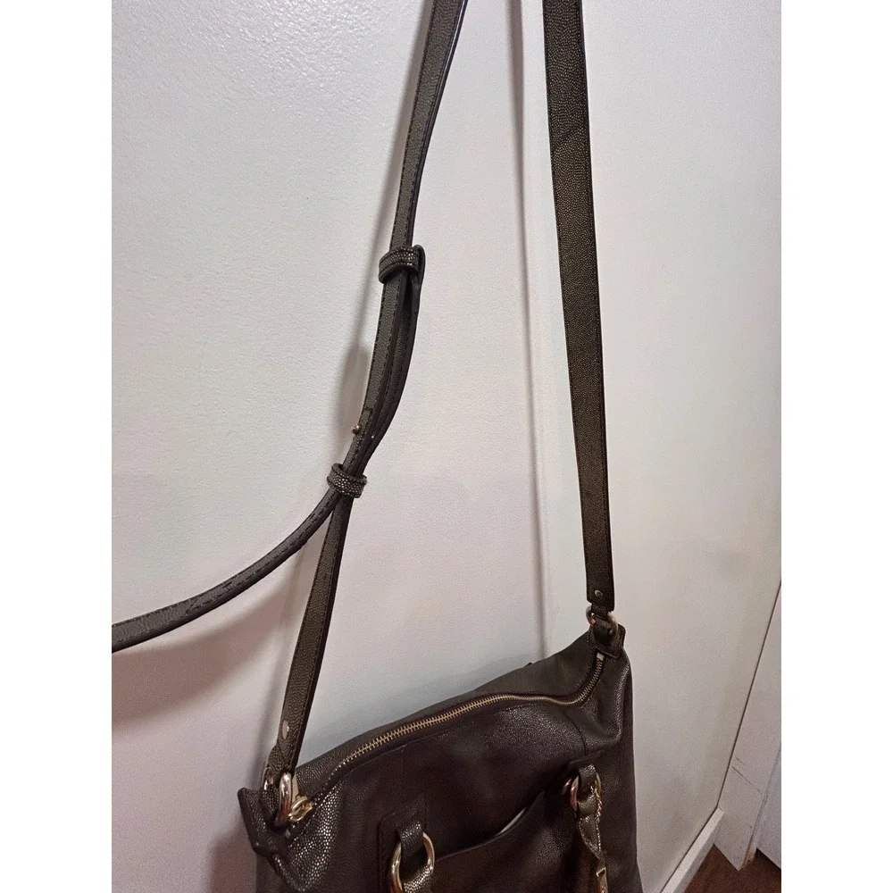 Cole Haan Metallic Shimmer Leather Satchel Crossbody Bag Brown Gold